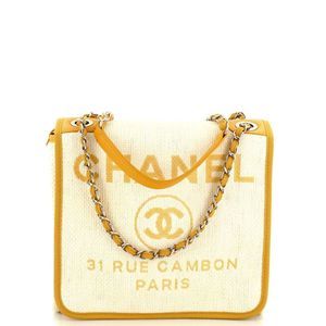 Chanel Deauville Messenger Bag Raffia Small Yellow
